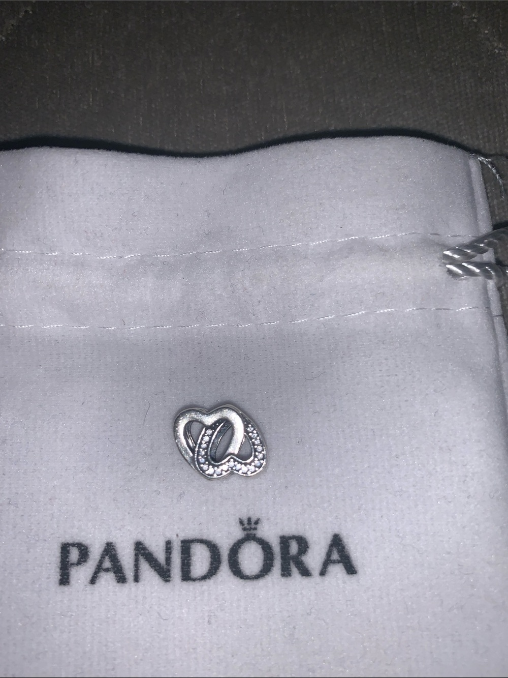 Pandora Silver Double Heart Charm with Clear Stones